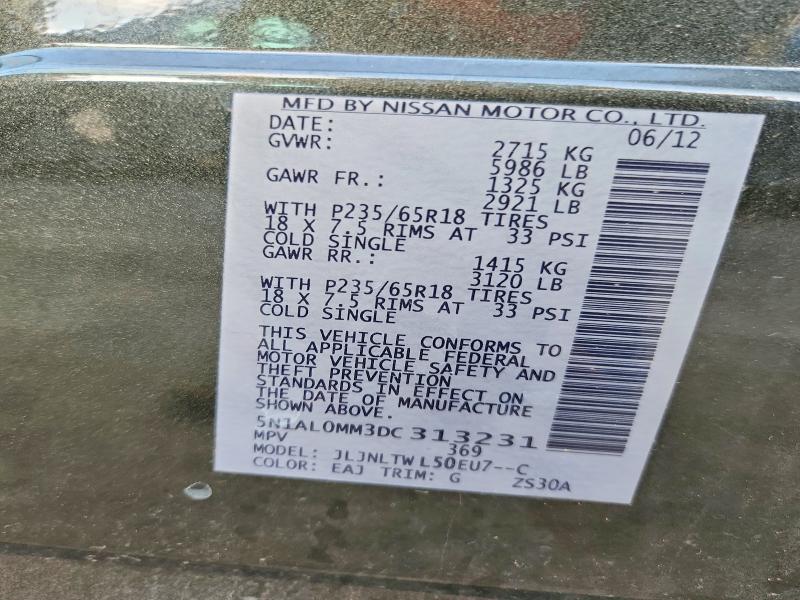 51449586 :رقم المزاد ، 5N1AL0MM3DC313231 vin ، 2013 Infiniti Jx35 مزاد بيع