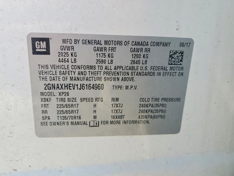 Aukcja sprzedaży 2018 Chevrolet Equinox, vin: 2GNAXHEV1J6164960, numer aukcji: 49397426