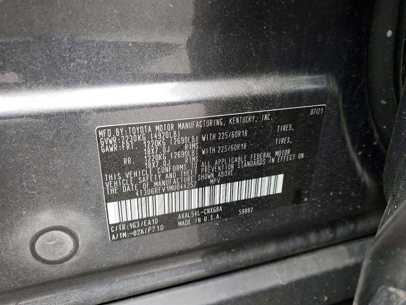 49994126 :رقم المزاد ، 4T3D6RFV1MU044257 vin ، 2021 Toyota Rav4 مزاد بيع