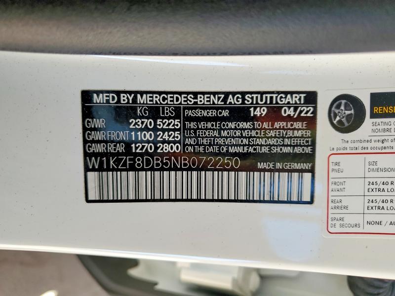 Продажа на аукционе авто 2022 Mercedes-benz E, vin: W1KZF8DB5NB072250, номер лота: 49797626