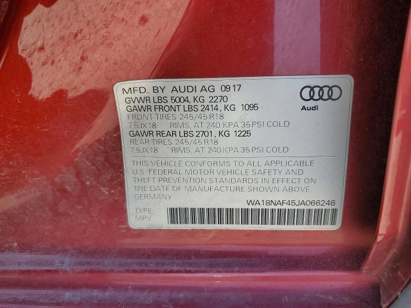 Aukcja sprzedaży 2018 Audi A4 Allroad, vin: WA18NAF45JA066246, numer aukcji: 51365576