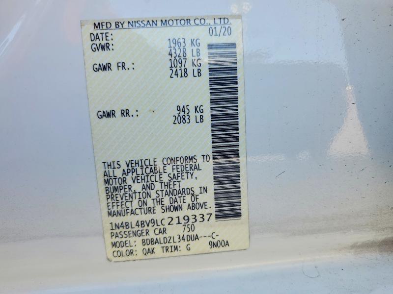50562096 :رقم المزاد ، 1N4BL4BV9LC219337 vin ، 2020 Nissan Altima مزاد بيع