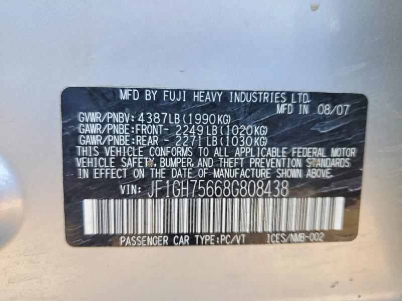 Auction sale of the 2008 Subaru Impreza, vin: JF1GH75668G808438, lot number: 51445826