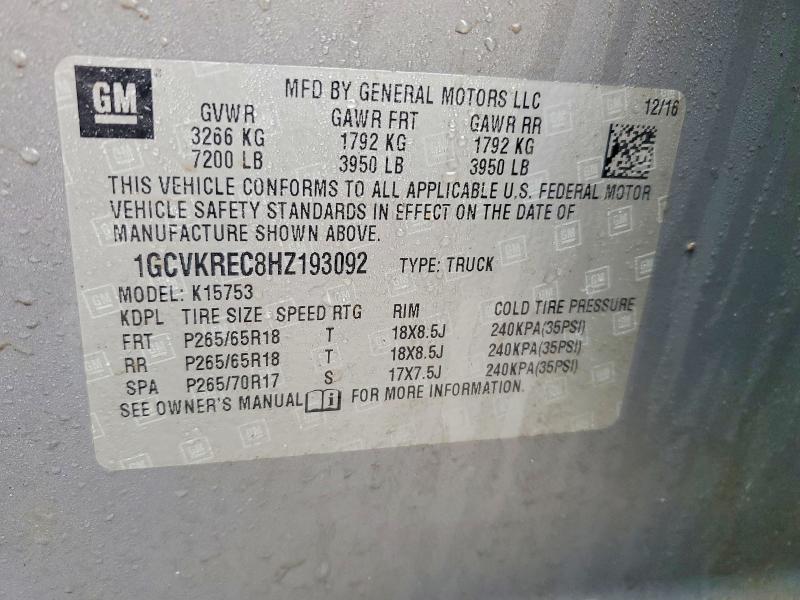 Aukcja sprzedaży 2017 Chevrolet Silverado, vin: 1GCVKREC8HZ193092, numer aukcji: 48502326