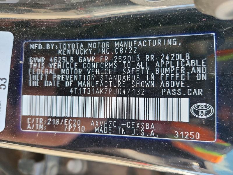 2023 Toyota Camry Hybrid მანქანა იყიდება აუქციონზე, vin: 4T1T31AK7PU047132, აუქციონის ნომერი: 51625916