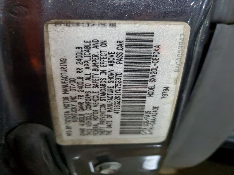 Продажа на аукционе авто 2000 Toyota Camry, vin: 4T1BG22K1YU752370, номер лота: 47993986