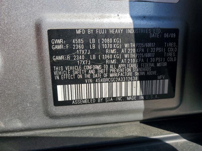 50735086 :رقم المزاد ، 4S4BRCGC2A3312638 vin ، 2010 Subaru Outback مزاد بيع