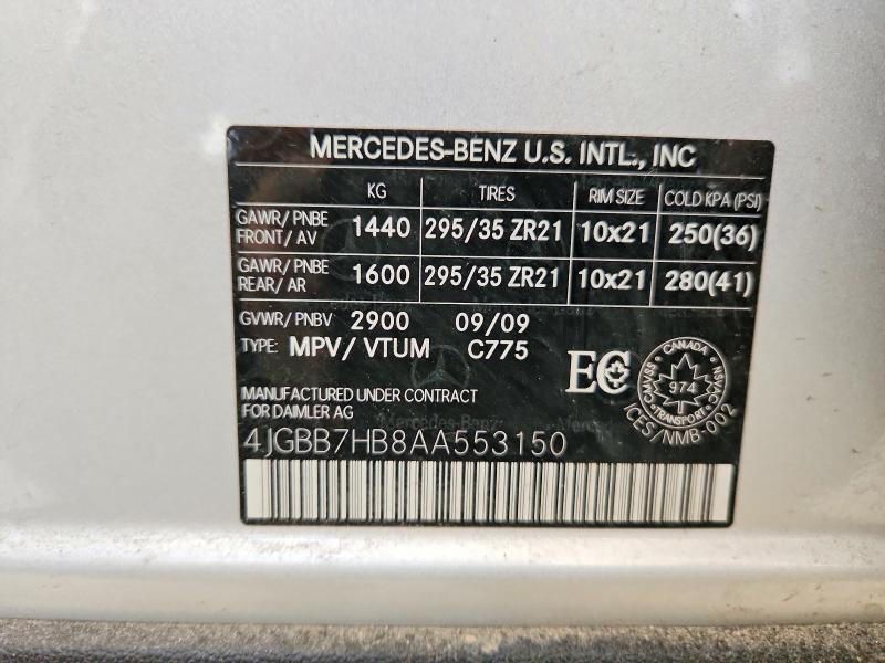 Aukcja sprzedaży 2010 Mercedes Benz Ml, vin: 4JGBB7HB8AA553150, numer aukcji: 48868526