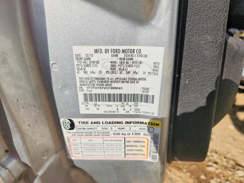 2012 Ford F150 მანქანა იყიდება აუქციონზე, vin: 1FTFW1EF2CFB06043, აუქციონის ნომერი: 49913226