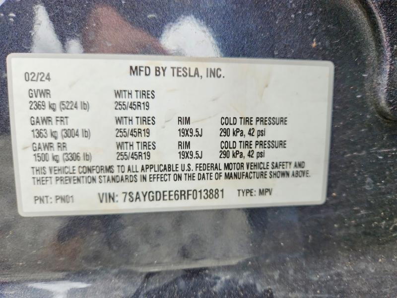 Продажа на аукционе авто 2024 Tesla Model Y, vin: 7SAYGDEE6RF013881, номер лота: 50675246