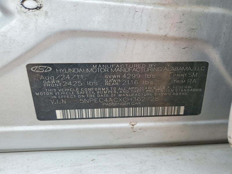 49001246 :رقم المزاد ، 5NPEC4ACXCH362728 vin ، 2012 Hyundai Sonata مزاد بيع