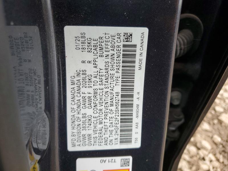 2025 Honda Civic მანქანა იყიდება აუქციონზე, vin: 2HGFE2F23SH562748, აუქციონის ნომერი: 49798646
