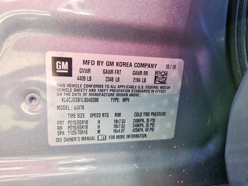 51797616 :رقم المزاد ، KL4CJGSB1LB048398 vin ، 2020 Buick Encore مزاد بيع