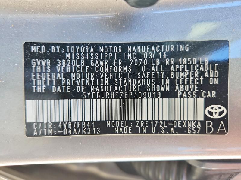 Продажа на аукционе авто 2014 Toyota Corolla, vin: 5YFBURHE7EP109019, номер лота: 50454066