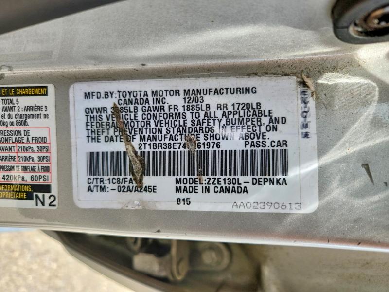 Aukcja sprzedaży 2004 Toyota Corolla, vin: 2T1BR38E74C261976, numer aukcji: 51722126