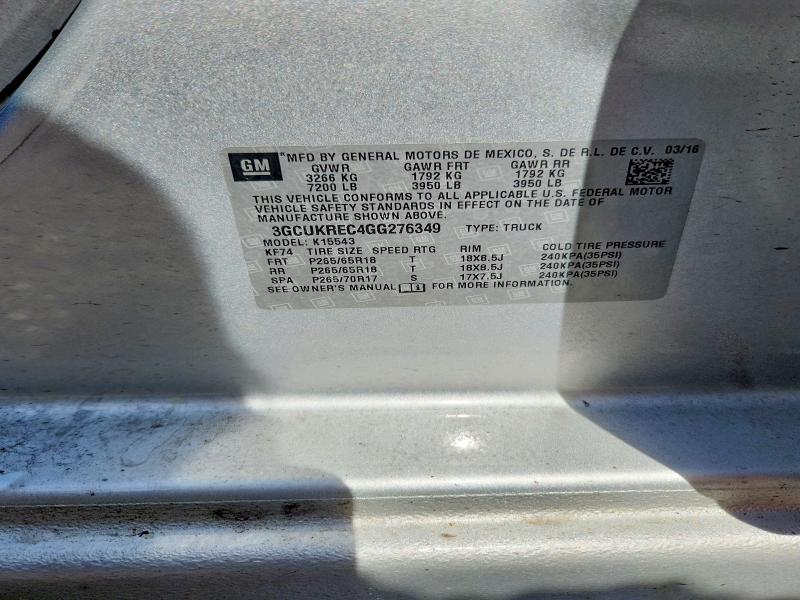 Aukcja sprzedaży 2016 Chevrolet Silverado, vin: 3GCUKREC4GG276349, numer aukcji: 48662946