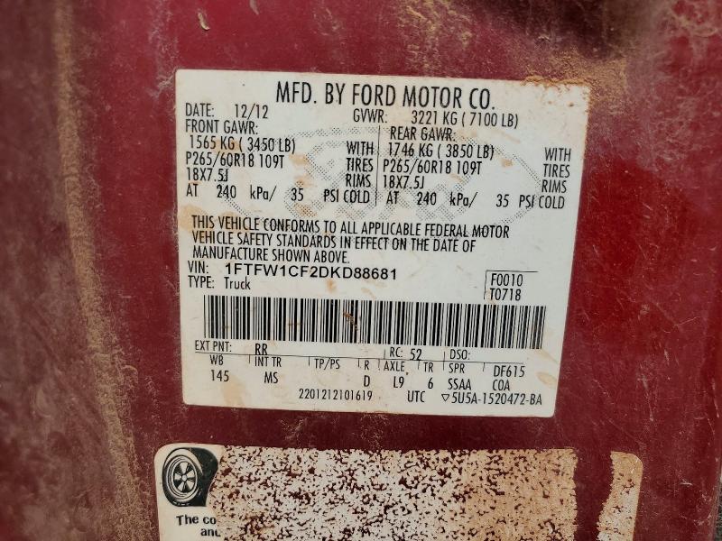 Aukcja sprzedaży 2013 Ford F150, vin: 1FTFW1CF2DKD88681, numer aukcji: 51790116