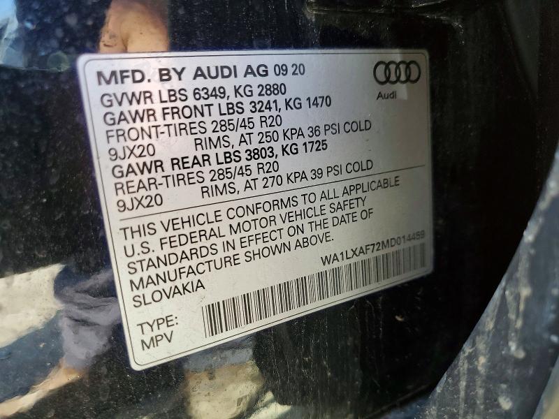 Aukcja sprzedaży 2021 Audi Q7, vin: WA1LXAF72MD014459, numer aukcji: 49946506