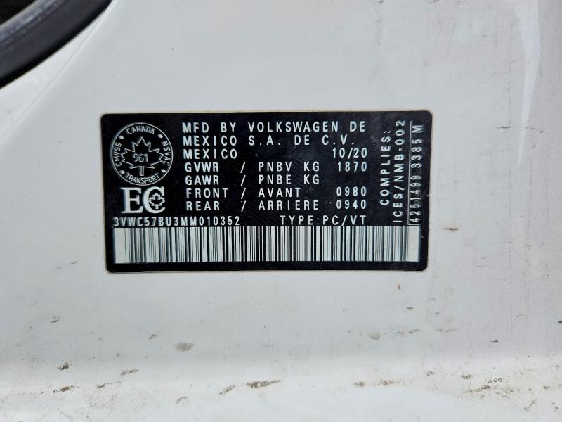 Продажа на аукционе авто 2021 Volkswagen Jetta, vin: 3VWC57BU3MM010352, номер лота: 50030266