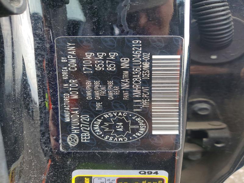 50558006 :رقم المزاد ، KMHRC8A36LU046219 vin ، 2020 Hyundai Venue مزاد بيع