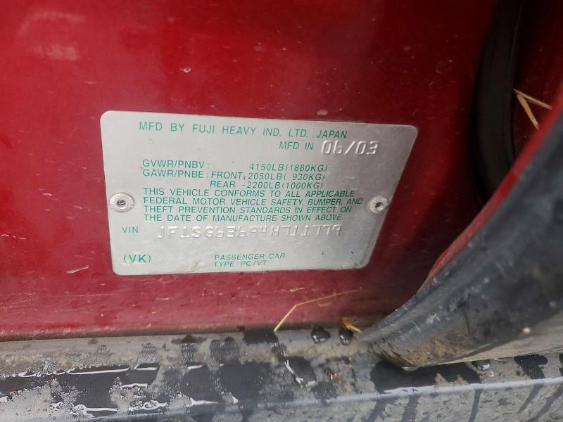 2004 Subaru Forester მანქანა იყიდება აუქციონზე, vin: JF1SG63694H711779, აუქციონის ნომერი: 50187126