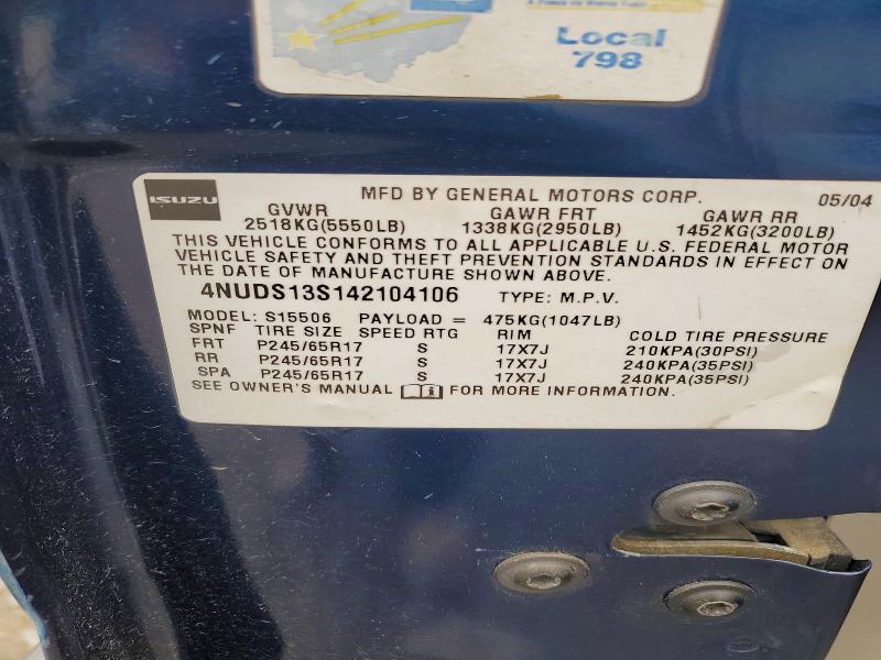 Aukcja sprzedaży 2004 Isuzu Ascender, vin: 4NUDS13S142104106, numer aukcji: 51814156