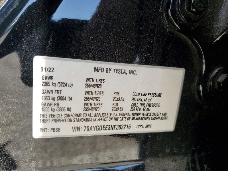 Продажа на аукционе авто 2022 Tesla Model Y, vin: 7SAYGDEE3NF362216, номер лота: 50502946