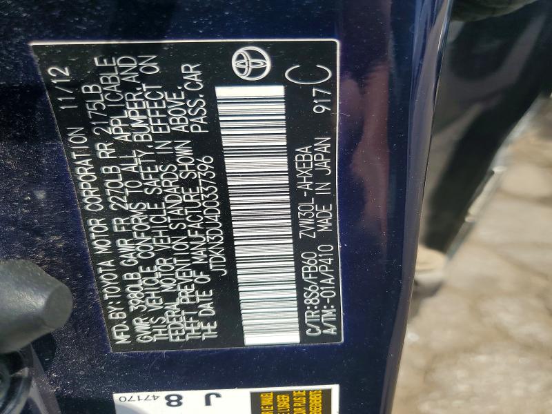Aukcja sprzedaży 2013 Toyota Prius, vin: JTDKN3DU4D0337396, numer aukcji: 50197056