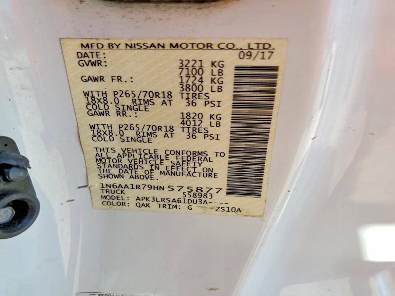50383406 :رقم المزاد ، 1N6AA1R79HN575877 vin ، 2017 Nissan Titan مزاد بيع