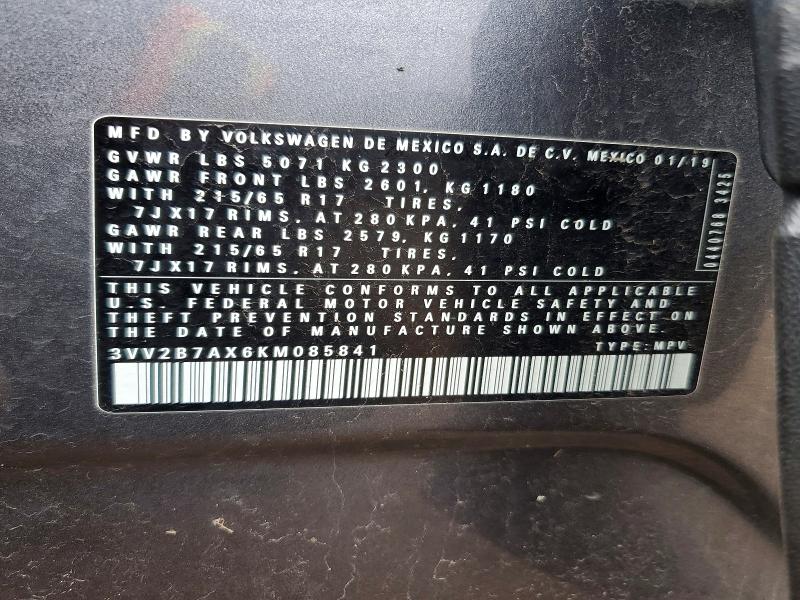 48583816 :رقم المزاد ، 3VV2B7AX6KM085841 vin ، 2019 Volkswagen Tiguan مزاد بيع