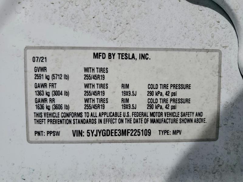 Продаж на аукціоні авто 2021 Tesla Model Y, vin: 5YJYGDEE3MF225109, номер лоту: 49823106