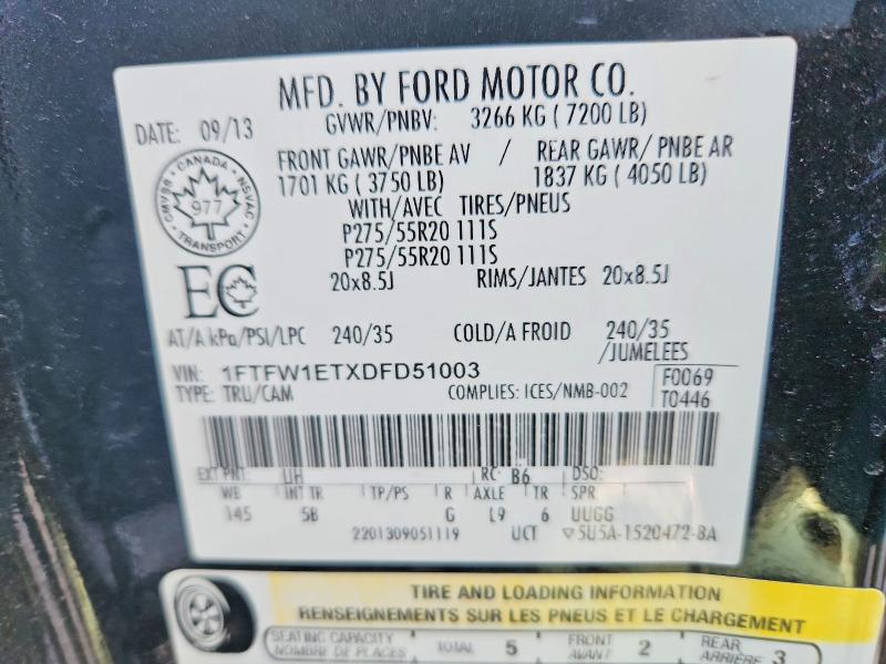 2013 Ford F150 მანქანა იყიდება აუქციონზე, vin: 1FTFW1ETXDFD51003, აუქციონის ნომერი: 46947096