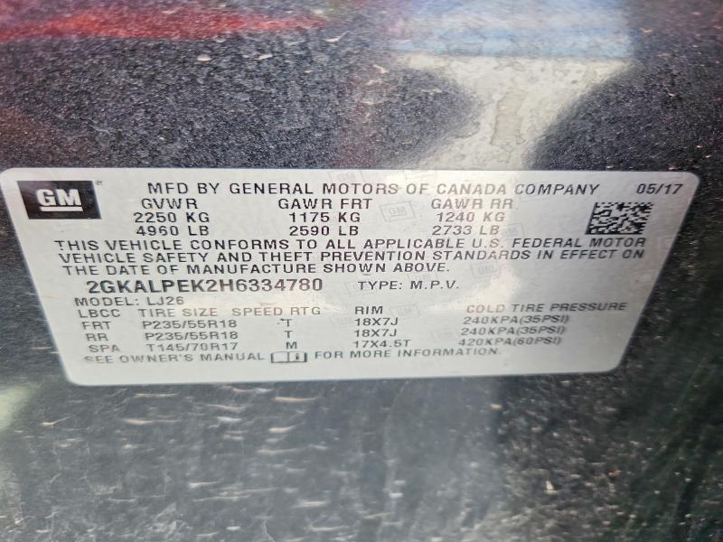 Aukcja sprzedaży 2017 Gmc Terrain, vin: 2GKALPEK2H6334780, numer aukcji: 50840076