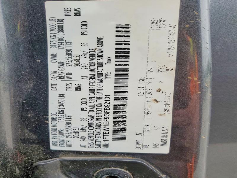 2016 Ford F150 მანქანა იყიდება აუქციონზე, vin: 1FTEW1EF9GFB92131, აუქციონის ნომერი: 51330656