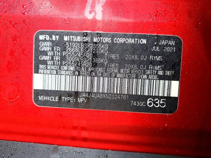Aukcja sprzedaży 2022 Mitsubishi Outlander, vin: JA4J4UA8XNZ024761, numer aukcji: 47937446