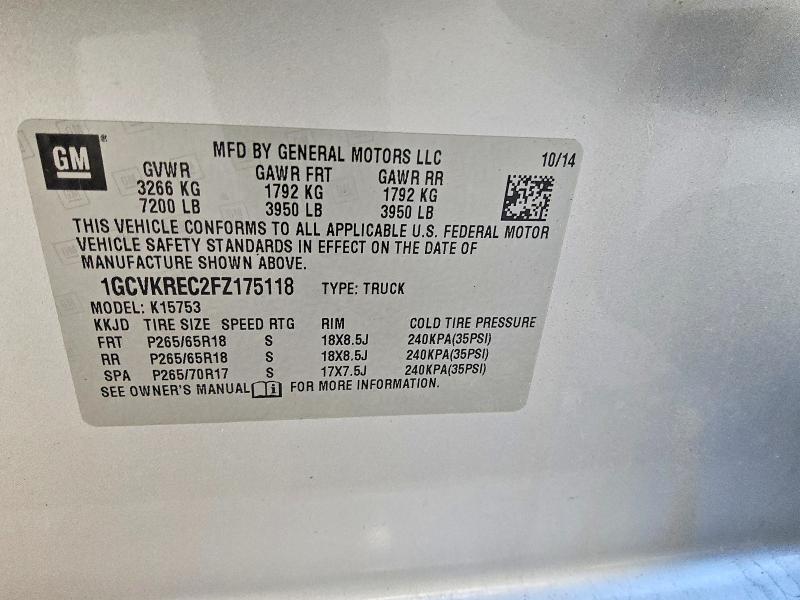 2015 Chevrolet Silverado მანქანა იყიდება აუქციონზე, vin: 1GCVKREC2FZ175118, აუქციონის ნომერი: 48283136