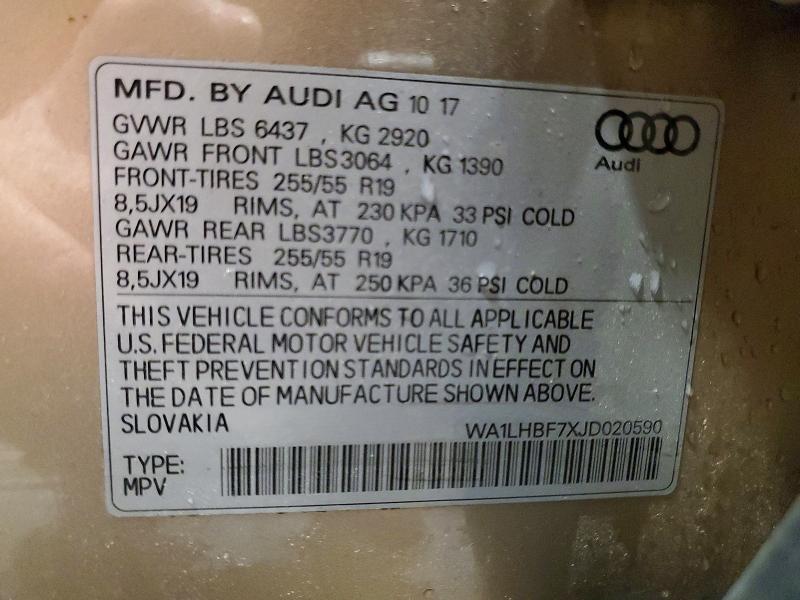 50550156 :رقم المزاد ، WA1LHBF7XJD020590 vin ، 2018 Audi Q7 مزاد بيع