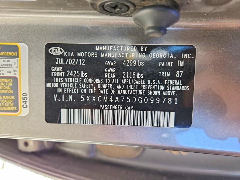 49563986 :رقم المزاد ، 5XXGM4A75DG099781 vin ، 2013 Kia Optima مزاد بيع