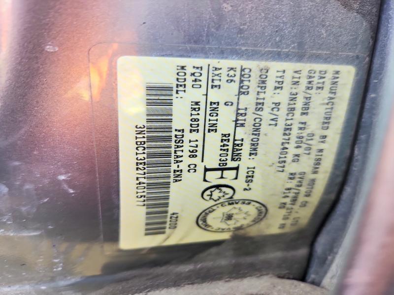 2007 Nissan Versa მანქანა იყიდება აუქციონზე, vin: 3N1BC13E27L401577, აუქციონის ნომერი: 48500946