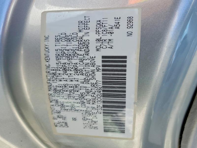 2002 Toyota Sienna მანქანა იყიდება აუქციონზე, vin: 4T3ZF13CX2U492777, აუქციონის ნომერი: 49620416