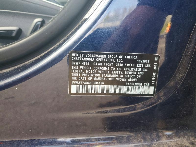 Продаж на аукціоні авто 2014 Volkswagen Passat, vin: 1VWAT7A34EC035155, номер лоту: 48714036
