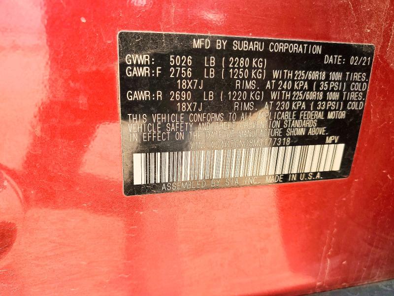 49080606 :رقم المزاد ، 4S4BTGND8M3177318 vin ، 2021 Subaru Outback مزاد بيع