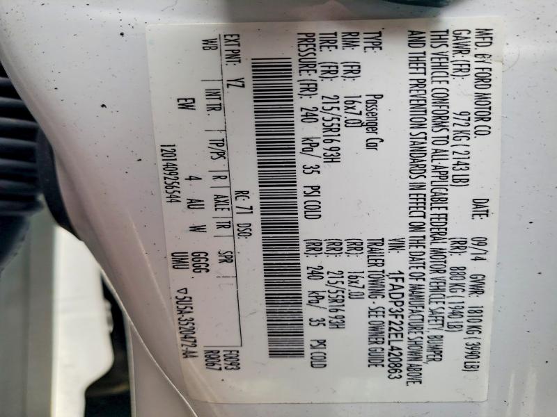2014 Ford Focus მანქანა იყიდება აუქციონზე, vin: 1FADP3F22EL420863, აუქციონის ნომერი: 48758016