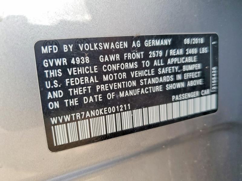 50958696 :رقم المزاد ، WVWTR7AN0KE001211 vin ، 2019 Volkswagen Arteon مزاد بيع