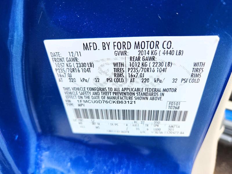 Продаж на аукціоні авто 2012 Ford Escape, vin: 1FMCU0D76CKB63121, номер лоту: 51093926