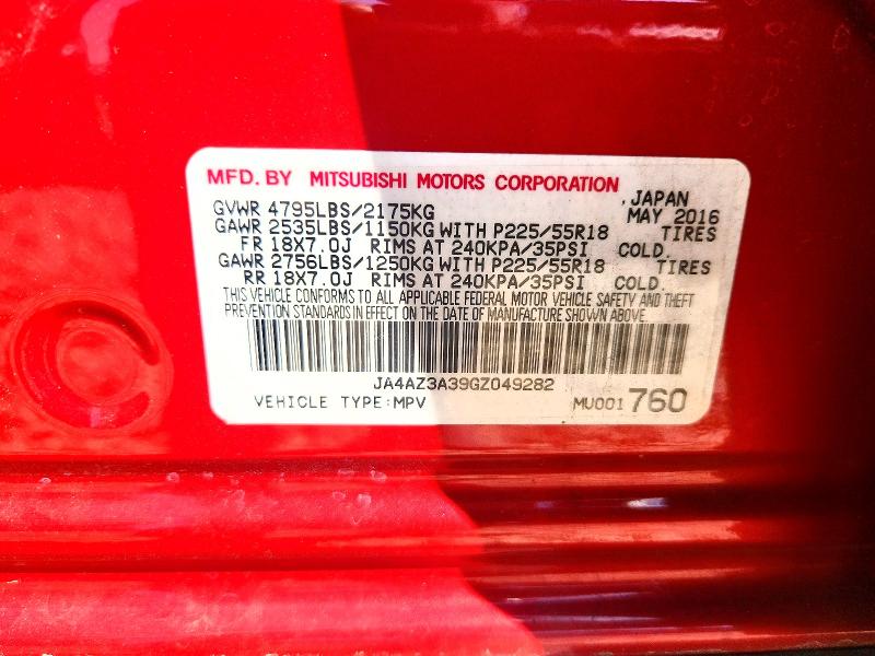Продаж на аукціоні авто 2016 Mitsubishi Outlander, vin: JA4AZ3A39GZ049282, номер лоту: 49562016