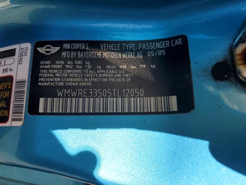 Продажа на аукционе авто 2005 Mini Cooper, vin: WMWRE33505TL12050, номер лота: 50195696
