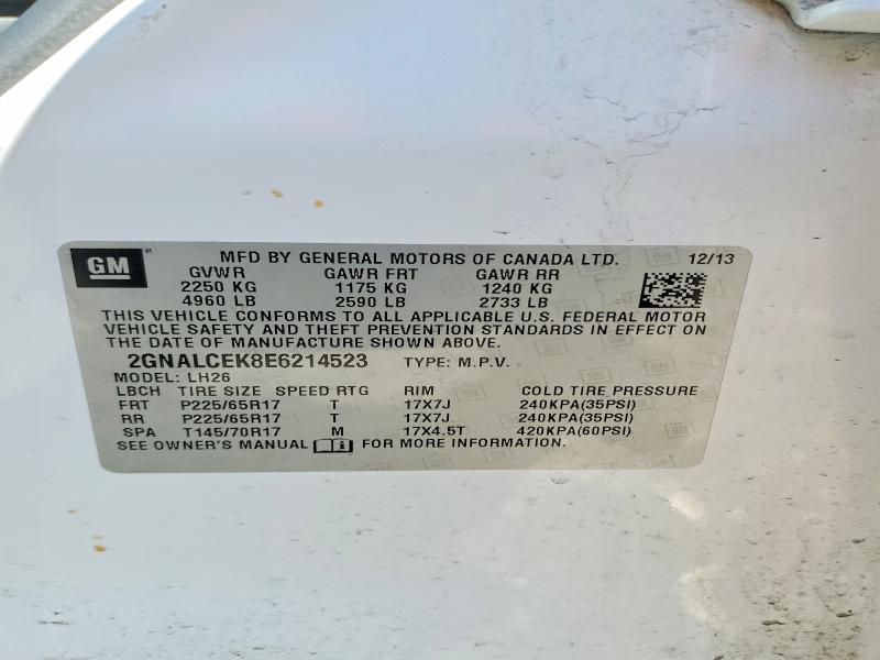 Aukcja sprzedaży 2014 Chevrolet Equinox, vin: 2GNALCEK8E6214523, numer aukcji: 50080226