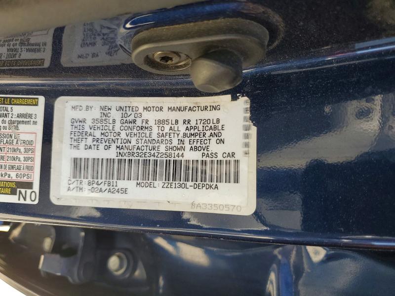 2004 Toyota Corolla მანქანა იყიდება აუქციონზე, vin: 1NXBR32E34Z258144, აუქციონის ნომერი: 48865356