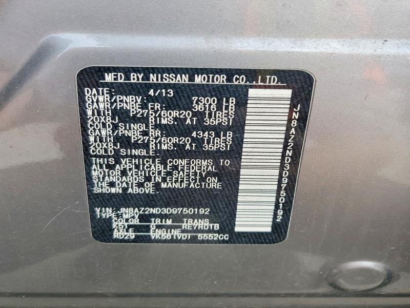 49491556 :رقم المزاد ، JN8AZ2ND3D9750192 vin ، 2013 Infiniti Qx56 مزاد بيع